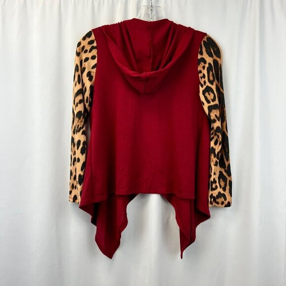 Pomelo Women’s Open Front Hooded Cardigan Red/Multi Animal Print Sleeves L - Picture 7 of 9